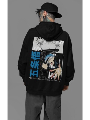 Sevbano Anime Tasarım Baskılı Unisex Oversize Gojo Satoru Karakter Hoodie