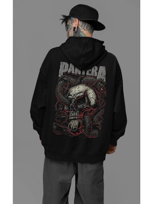 Sevbano Pantera Baskılı Unisex Oversize Müzik Grubu Hoodie