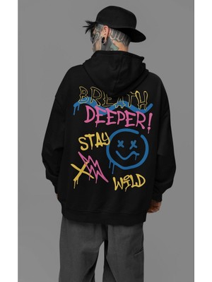 Sevbano Breath Deeper ! Yazılı Unisex Oversize Tasarım Hoodie