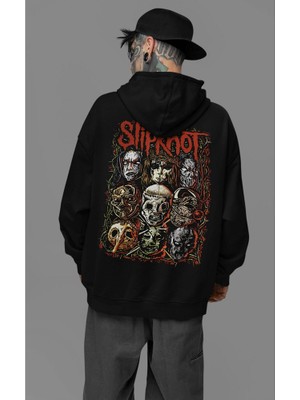 Sevbano Slipknot Müzik Grubu Baskılı Unisex Oversize Rock Metal Hoodie