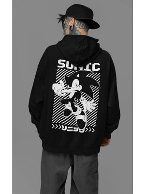Sonic Çizgi Film Baskılı Unisex Oversize Karakter Hoodie