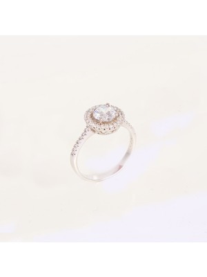 Nur Silver Yuvarlak Kesim Tek Taş Gümüş Yüzük NUR-YZ00516