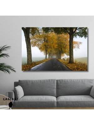 Gaagart Tekli Yatay Kanvas Duvar Tablosu Sonbahar ve Sisli Yol