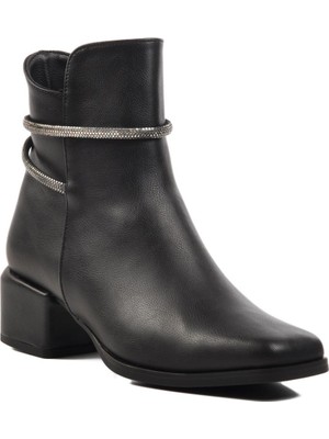 Ayakmod 326168 Siyah Cilt Kadın Topuklu Bot