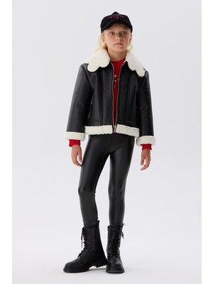 Kız Çocuk İçin Beverly Hills Polo Club Siyah Ceket Uzun Kol Düz Desenli Günlük Kullanım