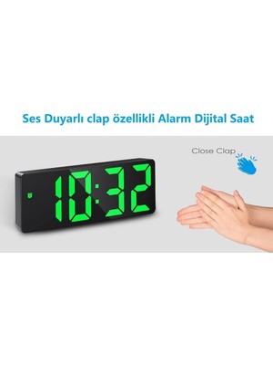 Alfalink  Yeşil LED Dijital Masa Saati Termometre Alarm Takvimli