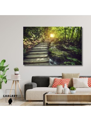Gaagart Tekli Yatay Kanvas Duvar Tablosu Merdivenli Ormanlı Yol