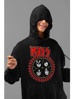 Sevbano Kiss Rock Metal Baskılı Unisex Oversize Müzik Grubu Hoodie