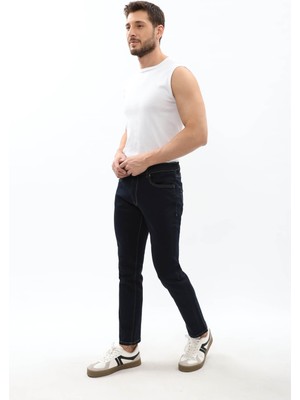 Erkek Straight Fit Likralı Lacivert Jean Pantolon