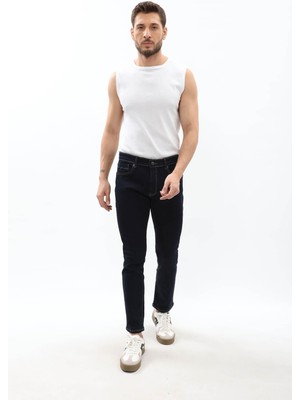 Erkek Straight Fit Likralı Lacivert Jean Pantolon