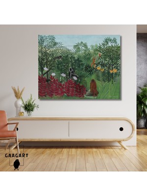 Gaagart Tekli Yatay Kanvas Tablo Henri Rousseau Tropik Ormanda Maymunlar