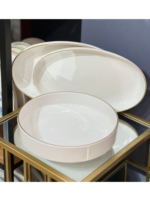 Onedekor 3'lü Salata Kayık Kase Seti Beyaz Gold