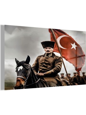 Gaagart Temperli Gerçek Cam Yatay Ofis Duvar Tablosu Atatürk