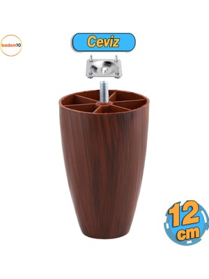 Badem10 Oval Plastik Ayak 12 cm Ceviz Mobilya Yükseltici Sehpa Kanepe Koltuk Ayağı Baza Ayakları Aparatlı