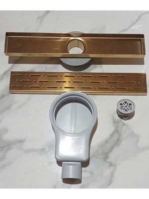 Vegalıne 30CM Gold Yersifonu Paslanmaz 304 Duş Kanalı Banyo Gideribanyo Süzgeciyer Sifonu Gold   30CM