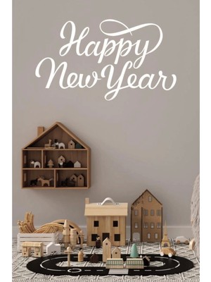 Narnuga Happy New Year Temalı Vitrin Cam Sticker Beyaz Model 3 90X50 cm