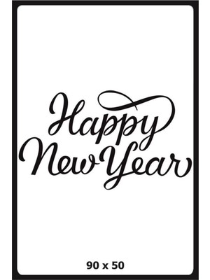 Narnuga Happy New Year Temalı Vitrin Cam Sticker Beyaz Model 3 90X50 cm