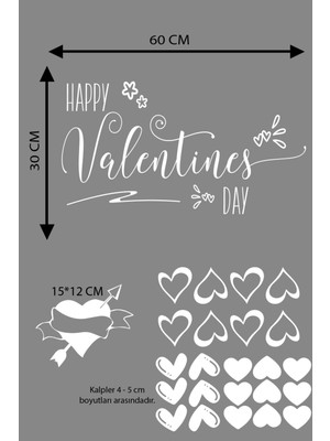 Narnuga Happy Valentine's Day Sevgililer Günü Sticker Kalp, Love, I Love You Cam, Duvar Sticker Etiket Seti