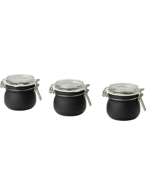 IKEA Korken Kapaklı Cam Kavanoz, Cam-Siyah, 13 Cl, 3 Adet