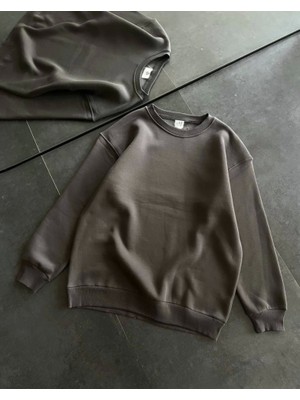 Stil Aura Kışlık Bisiklet Yaka Üç Iplik Basic Sweatshirt - Füme