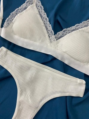 Blue Moonlight Lingerie Ekru Kaşkorse Sütyen Külot Takım