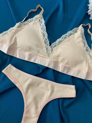 Blue Moonlight Lingerie Somon Kaşkorse Sütyen Külot Takım