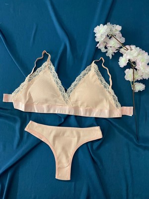 Blue Moonlight Lingerie Somon Kaşkorse Sütyen Külot Takım