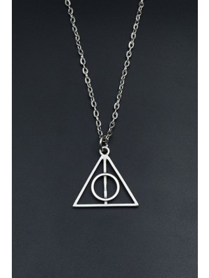 Harry Potter Ölüm Yadigarları Üçgen  Gümüş Kaplama Unisex Düz Zincir Kolye kod 813