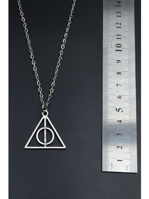 Harry Potter Ölüm Yadigarları Üçgen  Gümüş Kaplama Unisex Düz Zincir Kolye kod 813