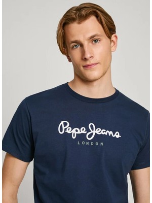 Pepe Jeans Bisiklet Yaka Baskılı Lacivert Erkek T-Shirt PM508208 595 Eggo N