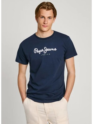 Pepe Jeans Bisiklet Yaka Baskılı Lacivert Erkek T-Shirt PM508208 595 Eggo N