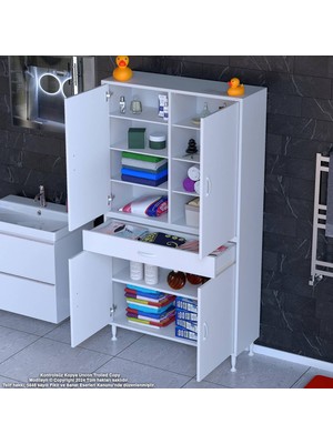 modilayn Yeni Afra 90 x 173 x 32,5 cm 1 Çekmece 4 Kapak 7 Raf 10 Bölme Çok Amaçlı Banyo & Mutfak Dolabı 