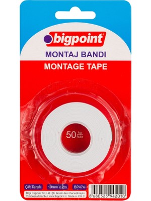 Bigpoint | Çift Taraflı Montaj Bandı, Süper Güçlü Iz Bırakmayan Montaj Bandı, 19 mm x 1.5 M