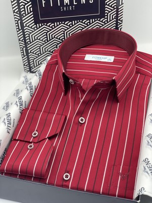 Klasik Uzun Kol Premium Çizgili T.1336 Gömlek - Bordo