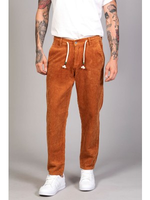  Erkek Camel Baggy Fit Rahat Kalıp Kadife Pantolon