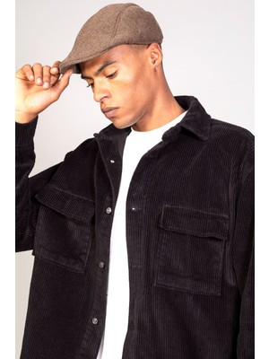 Erkek Siyah Gömlek Model Oversize Pamuklu Kadife Ceket