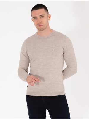 Pierre Cardin Erkek Taş Slim Fit Bisiklet Yaka Yün Karışımlı Basic Triko Kazak 50257301-VR049