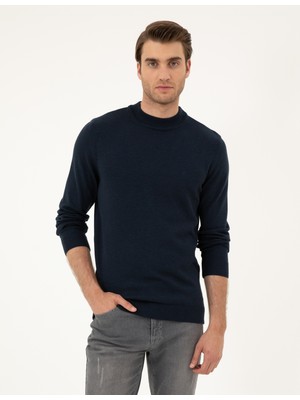 Pierre Cardin Erkek Lacivert Melanj Slim Fit Yarım Balıkçı Yaka Basic Triko Kazak 50296564-VR120