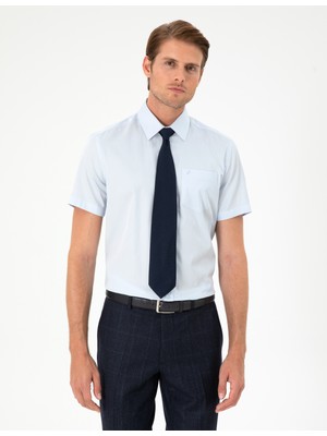 Pierre Cardin Erkek Açık Mavi Parlak Saten Regular Fit Kısa Kollu Basic Gömlek 50286403-VR003