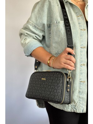 Just Polo Kadın 5 Bölmeli Ayarlanabilir Uzun Askılı Omuz Çantası  6 Bölmeli 28 X18 cm 4023-JP Siyah Kombin