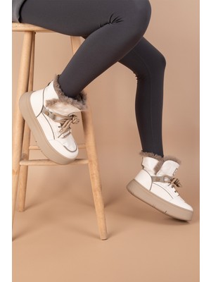 Getcho Pierre Cardin Jusu Kadın Kürklü Krem Bot PCI-11188