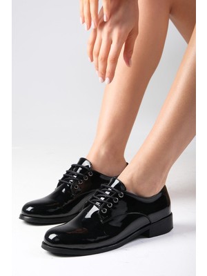 Mio Gusto Berta Siyah Renk Rugan Kadın Oxford Düz Ayakkabı