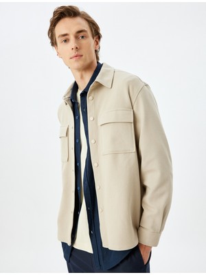 Koton Gömlek Ceket Uzun Kollu Kapaklı Cep Detaylı Pamuk Karışımlı