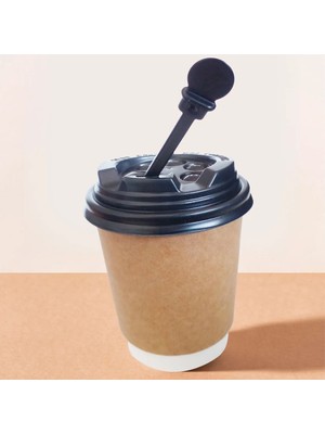 8 Oz Kraft Karton Kapaklı Çubuklu Kaşık Sıcak Içecek Bardağı (Çay ve Kahve) Çift Duvarlı Bardak Dw