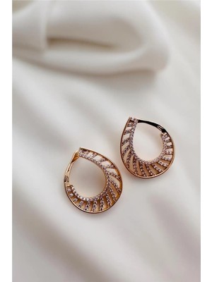 Taşlı Elips Lüks Küpe 3 Cm.