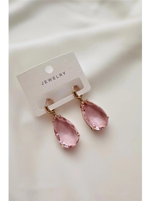 Zarif Pembe Büyük Kristal Küpe 4 Cm.