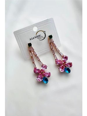 Pastel Gökkuşağı Zirkon Taşlı Şık Küpe 5,5 Cm.