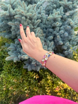 Özel Tasarım Sedefli Renkli Lotus Pirinç Bilezik