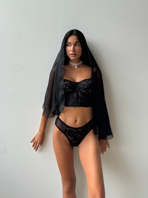 Cansoy Simli Kapsız Siyah Bustiyer Takım (692T)