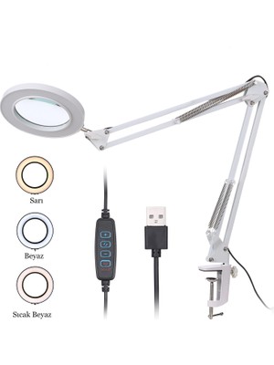 8x Akrobat Hareketli Salıncak Kolu Katlanabilir Büyüteç USB 3 Renkler Bakım Güzellik LED Masa Lamba